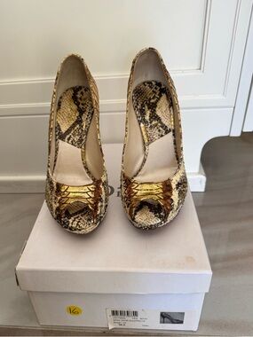 Dior Snake Print Peep Toe Pumps